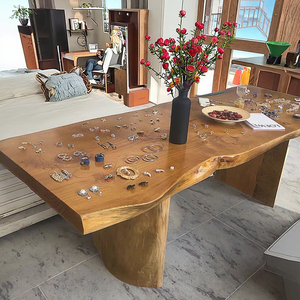 Escritorio de madera Original grande de estilo nórdico, taburetes de mesa de madera maciza de diseño moderno, otomanos para sala de estar o tienda de ropa - Product Image 4