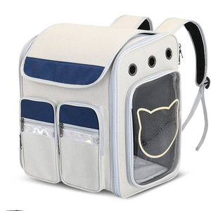 Baolujie Pet <b>Backpack</b> Nylon Breathable <b>Cat</b> Carrier Double Shoulder Large Capacity Travel Bag Color Blocking Design - Product Image 5