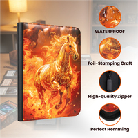 Classeur de cartes à collectionner en cuir PU avec impression UV feuille d'or, motif cheval flamboyant, personnalisé, 9 emplacements, 20 pages, 360 pochettes, OEM