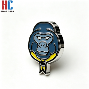 Badge en métal personnalisé, moderne, émaillé, noir et jaune, motif Club Gorilla (animal singe), broche de cravate, fabrication usine avec 20 ans d'expérience - Product Image 3