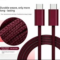Kabel Pengisian Daya Wine Red 100W Sepenuhnya Kompatibel, Pengisian Cepat Dual Type-C, untuk Apple Seri 15-18, Kabel Data Berlapis