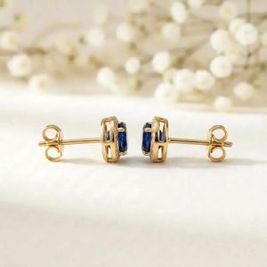 Handcrafted Natural Sapphire Round Cut <b>Stud</b> Earrings In 925 <b>Sterling</b> <b>Silver</b> Or 18K Gold Filled Deep Blue Gemstone Minimalist - Product Image 3