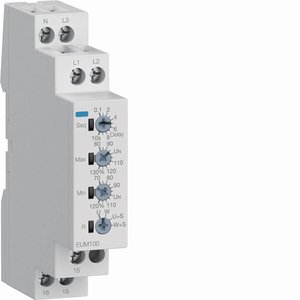 Relè di Monitoraggio Tensione EUM100, 1 Contatto di Commutazione, Modulo DIN, Monofase e Trifase - Product Image 1