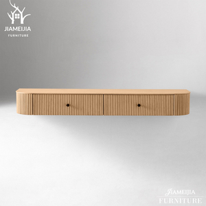 Consola de tocador moderna <span class=keywords><strong>flotante</strong></span> <span class=keywords><strong>con</strong></span> ranuras, de madera natural, <span class=keywords><strong>con</strong></span> 2 <span class=keywords><strong>cajones</strong></span>, para dormitorio o entrada. - Product Image 4