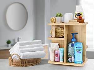 Organisateur de maquillage en bambou, carrousel de rangement en bois pour cosmétiques, rangement de salle de bain, plateaux de salle de bain, supports, organisateurs, présentoirs - Product Image 5
