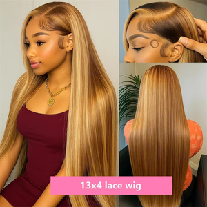 Perruque Lace Front Ombré Blond <span class=keywords><strong>Miel</strong></span> 30/613 avec Mèches, 5x5 13x4, Cheveux Humains Lisses Naturels Pré-Pluckés avec Baby Hair - Product Image 3