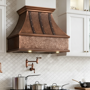 Handgesmeed 16 gauge koperen belvormige architectonische kap, op maat gemaakt voor wandmontage, voor luxe villakeukens - Product Image 4