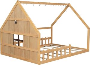 Montessori Huis Vloer <span class=keywords><strong>Bed</strong></span> Custom Hout Kinderen Trapbed Nieuwe Aankomst Grote Verlichte Enfant Slaapkamer Of Hotel Meubilair - Product Image 2