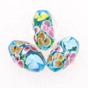 Handmade 11*16Mm Nghệ Thuật Thủy Tinh Eo Hạt Màu Xanh Chụp Đèn Murano Thủy Tinh Pha Lê Đồ Trang Sức Làm Bộ Dụng Cụ Hình Bầu Dục Hoa Hoa Số Lượng Lớn Hạt Lỗ - Product Image 2