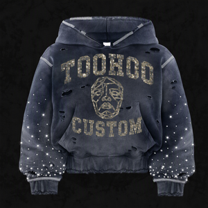 Sweat à capuche personnalisé effet vieilli pour homme, coupe oversize, streetwear, imprimé camouflage et lettrage, coton épais délavé, personnalisation OEM pour groupes - Product Image 1