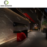 Ensemble de meubles personnalisés pour bar à vin, restaurant, boîte de nuit, comptoir de bar à cocktails en forme de L avec éclairage LED, design de table