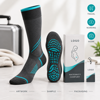 Chaussettes de compression graduées pour mollets, avec tableau de mesure, manchette plus large, bout plat, couleur anthracite turquoise, densité tricotée, entretien et soin.