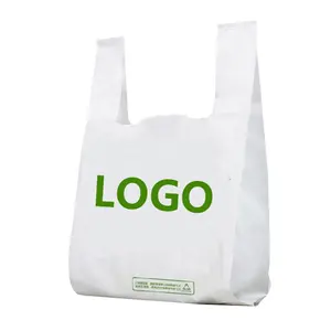 Großhandel individuell gedruckt mit eigenem Logo Supermarkt weiß Hdpe Ldpe Träger T-Shirt Verpackung Plastiktüte Whit Lunch Box Mahlzeit Box