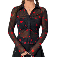 Primavera otoño manga completa Casual malla blusas mujeres camisas señoras Sexy Tops ropa mujer al por mayor