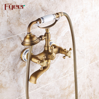 Fyeer Robinets en laiton massif à double poignée Baignoire Pluie Vaporisateur Robinet de douche mural traditionnel de luxe