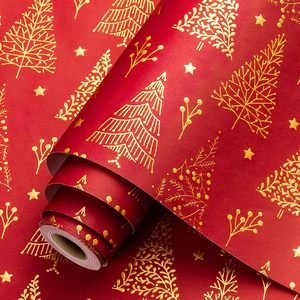 Homeral Christmas Wrapping Paper Roll 17in x 32.8ft Gold Foil Trees Gift <b>Wrap</b> for Holiday Craft Recyclable - Product Image 1