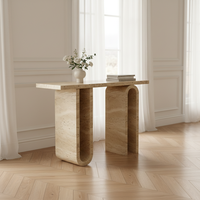 Table console en marbre naturel travertin moderne de luxe personnalisable pour entrée, couloir, hall d'accueil, décoration intérieure d'hôtel