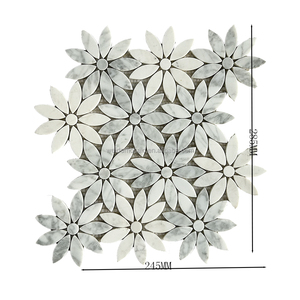 <span class=keywords><strong>Mosaico</strong></span> in Marmo Bianco e Grigio di Carrara Naturale, Motivo a Petalo, <span class=keywords><strong>per</strong></span> Bagno, Cucina, Rivestimento Parete, Hotel, Parete Decorativa - Product Image 6