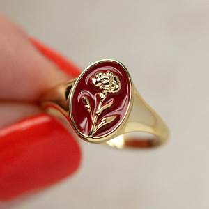 Bague ovale <span class=keywords><strong>en</strong></span> émail couleur tendance Haomi pour femme, bague ouverte simple et élégante <span class=keywords><strong>en</strong></span> or avec motif floral et goutte d'huile végétale - Product Image 4