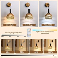 Lampe murale dorée de style japonais sans fil en fer et rotin encastrée pour salon, escalier, chambre à coucher, chevet, hôtel