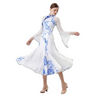 Robe de danse de salon pour femmes, en soie perlée, à fleurs, pour spectacle sur scène, vêtements de danse personnalisés, M-22113