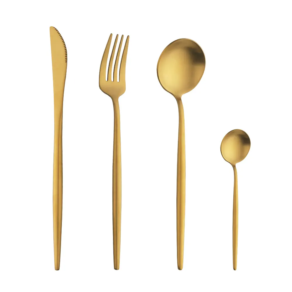 Buyerstar Modern Luxury Matte Gold Flatware Knife Fork Spoon Golden Plated Stainless Steel 304 Cutlery Set For Wedding