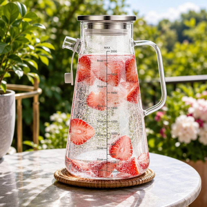 Carafe à eau en verre borosilicate <span class=keywords><strong>de</strong></span> 2000 ml <span class=keywords><strong>avec</strong></span> graduation, couvercle en acier inoxydable, bec verseur et bouchon, résistante à la chaleur - Product Image 4