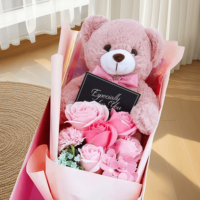 Bouquet d'ours en peluche pour la Saint-Valentin, boîte cadeau, ours en peluche avec fleurs artificielles pour petite amie