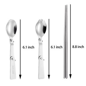 Custom Logo Reusable Travel Cutlery Set <b>Folding</b> Spork Detachable Chopsticks Zipper Pouch for Promotional Activities - Product Image 2