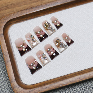 Uñas Postizas Francesas Hechas a Mano al por Mayor, de Lujo, con Pedrería 3D, Múltiples Diseños Disponibles, Uñas Postizas Reutilizables para Mujer - Product Image 1