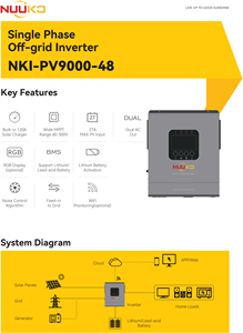 NUUKO Onduleur solaire hybride 120v/240v 6kw/8kw/<span class=keywords><strong>10kw</strong></span>/12kw String <span class=keywords><strong>Edge</strong></span> DC AC 60hz Fréquence MPPT Contrôleur 48vdc Batterie - Product Image 3