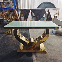 Table rectangulaire en verre doré pour événements, mariages, hôtels, banquets, repas, dîners, table de mariage en acier inoxydable