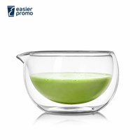 Bol à matcha en verre transparent à double paroi de qualité alimentaire avec bec verseur