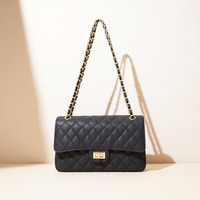 Tas Selempang Kulit Asli Berlapis Berlian Elegan dengan Rantai Klasik, Tas Bahu Crossbody Premium Kulit Sapi Buatan Tangan