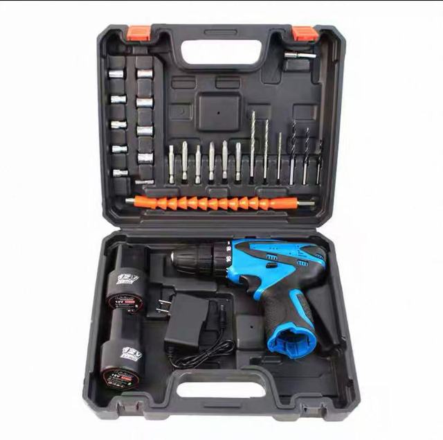 Industrial DIY Portable 10mm Cordless Impact Drill with Variable Speed Screwdriver 12V Lithium-Ion Battery Hand Tool Set