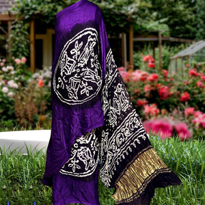 Sari de Seda Azul Pintado a Mano para Mujer, Tradicional Indio y Pakistaní, para Boda, Largo hasta el Suelo, Étnico, Corte Regular, para Todas las Estaciones - Product Image 1