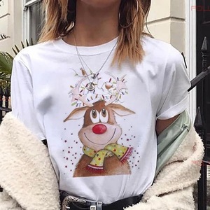2025 nuevo estilo al por mayor personalización patrón de dibujos animados de Navidad de moda y lindo cuello redondo <span class=keywords><strong>Camiseta</strong></span> de manga corta para mujeres - Product Image 6