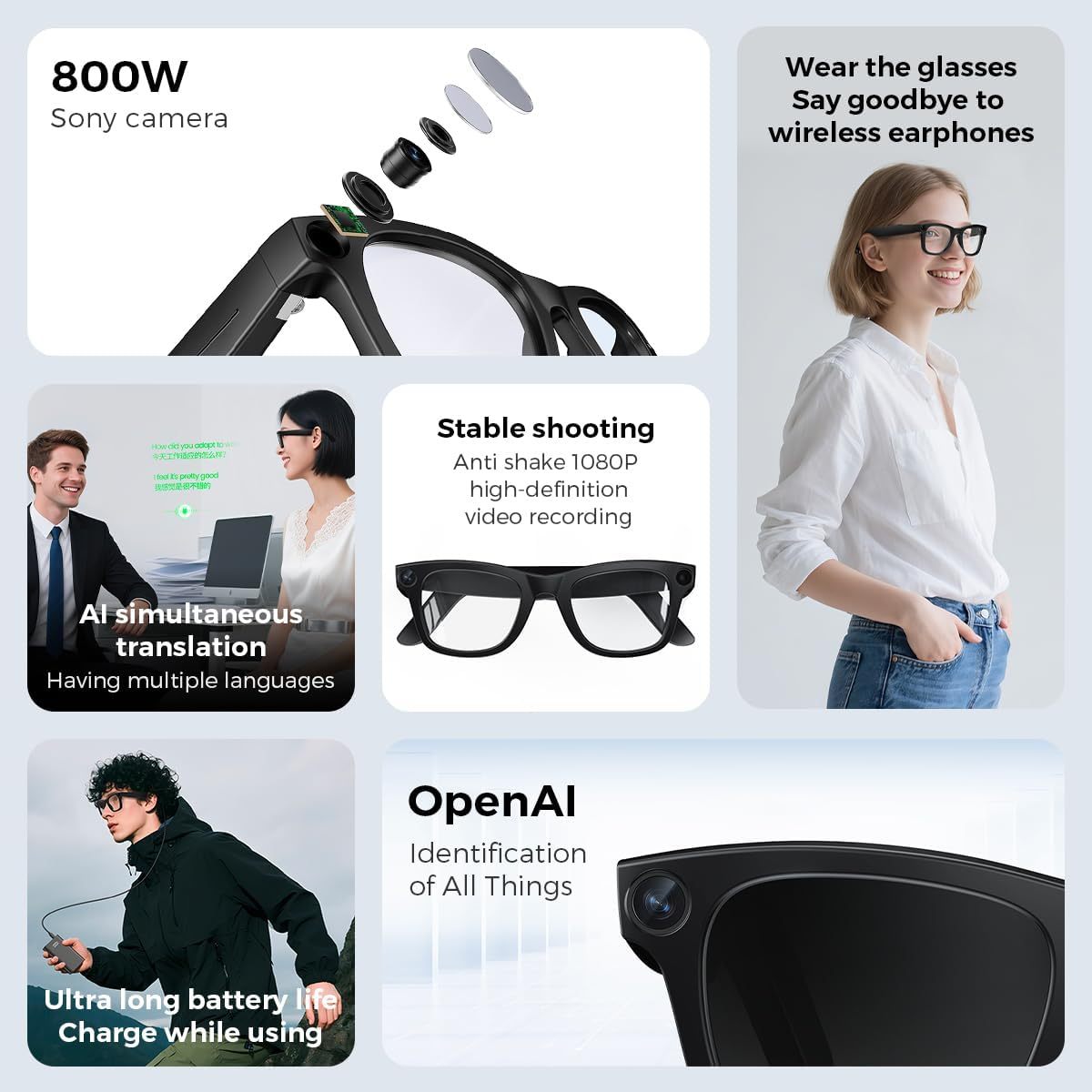 2025 AI Smart Glasses with Real-time Translation 1080p Photo-taking Video Stabilization Voice Control Hot Assistant Camera · image 2