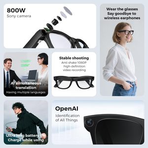 แว่นตาอัจฉริยะ2025 Ai พร้อมคำแปลแบบเรียลไทม์1080P ระบบป้องกันภาพ<span class=keywords><strong>ถ่าย</strong></span>วิดีโอทำให้ภาพสั่นไหวควบคุมด้วยเสียงด้วยกล้องตัวช่วย - Product Image 2