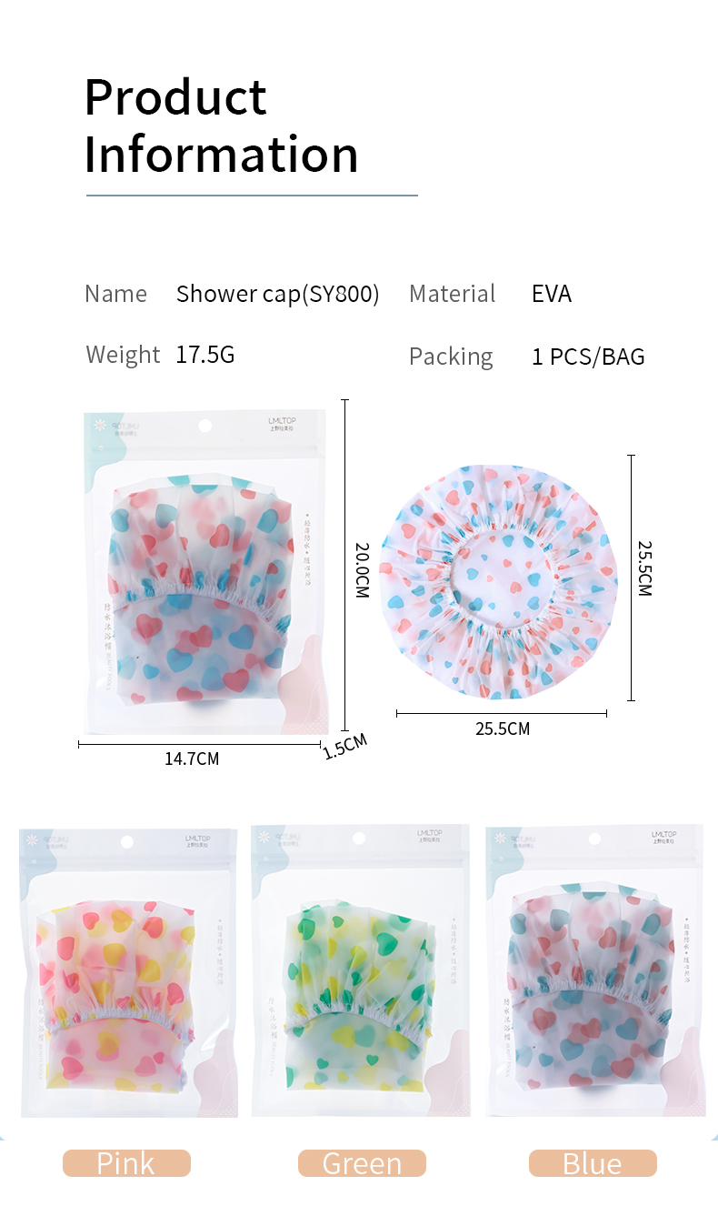 LMLTOP Wholesale Colorful Reusable Shower Cap Bonnet Custom Logo Plastic Bath Towel Cap Shower Caps For Women Waterproof SY800