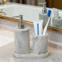 Ensemble de salle de bain de luxe en résine à texture marbrée, comprenant un distributeur de savon liquide, un porte-brosse à dents et un plateau de vanité pour la décoration de comptoir