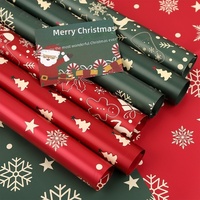 Papier d'emballage pour fleurs coréen imperméable, imprimé cerf de Noël et flocons de neige, pour bouquets, vente en gros pour fleuristes