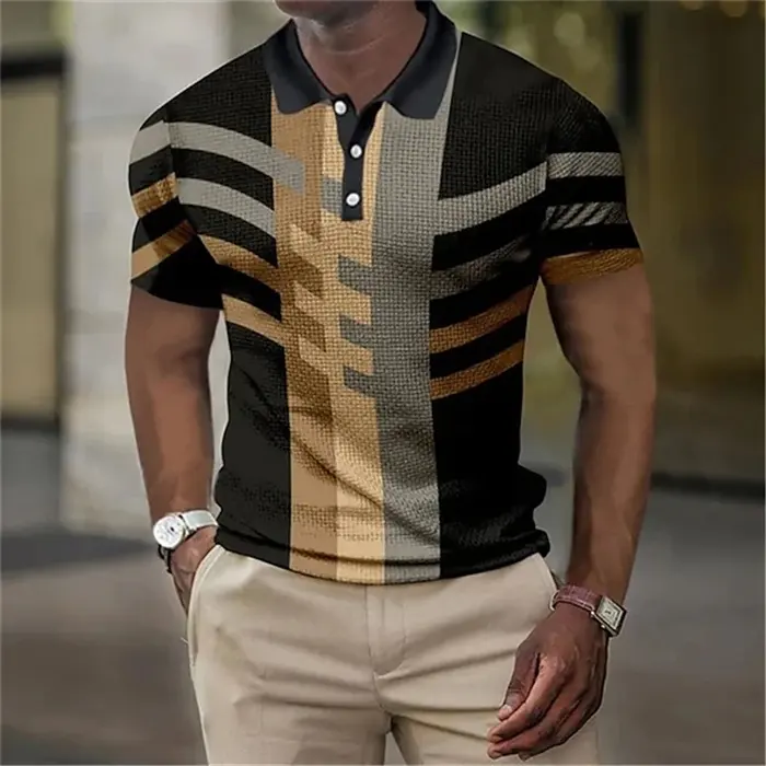 Mens Ngắn Tay Áo 3D All-Over In Người Đàn Ông Của Polo Áo Sơ Mi Mô Hình Hình Học Mùa Hè Ngắn Tay Quần Áo Tùy Chỉnh Polo Áo Sơ Mi