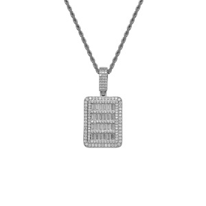 hip-hop <b>cross</b>-border jewelry necklace, men's copper inlaid zircon, rectangular shield pendant <b>chain</b>. - Product Image 5