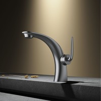 Robinet de lavabo gris bronze à valve en céramique, monocommande, monotrou, eau froide et chaude, pour salle de bain