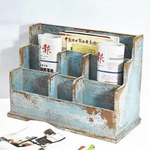 जर्जर ठाठ लकड़ी के लिए मेल पत्रिका रैक डेस्कटॉप, व्यथित देहाती चित्रित लकड़ी डेस्कटॉप कार्यालय लकड़ी के घर के संग्रहण संगठन