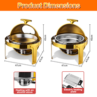 Chauffe-Plats de Buffet Hôtelier, Plateau Chauffant Doré 6L avec Couvercle, Chauffe-Plats Électrique à Alcool pour Fêtes et Banquets