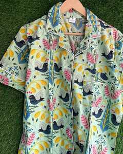 Camisa de pijama de algodón para mujer, manga corta, con botones, estampado floral, ropa informal de verano, vestido holgado, ropa de dormir, top - Product Image 1