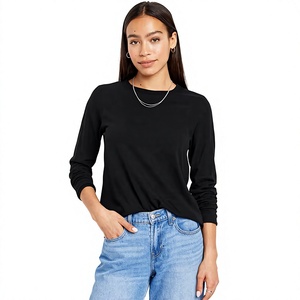 Camiseta de Manga Larga con Cuello Redondo para Mujer, Mezcla de Algodón Suave, Estilo Casual, Fabricante de Ropa OEM ODM, Proveedor Mayorista - Product Image 1
