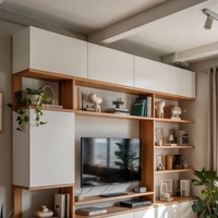 Meubles modulaires modernes en MDF avec panneaux décoratifs en noyer et kaki, personnalisables pour le rangement du salon